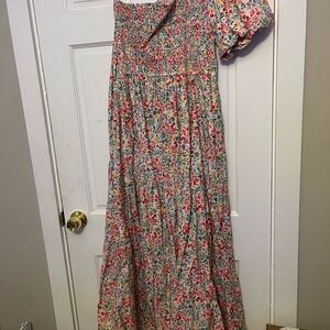 ARULA One-Shoulder Floral Maxi Dress in Cream with Pink & Blue